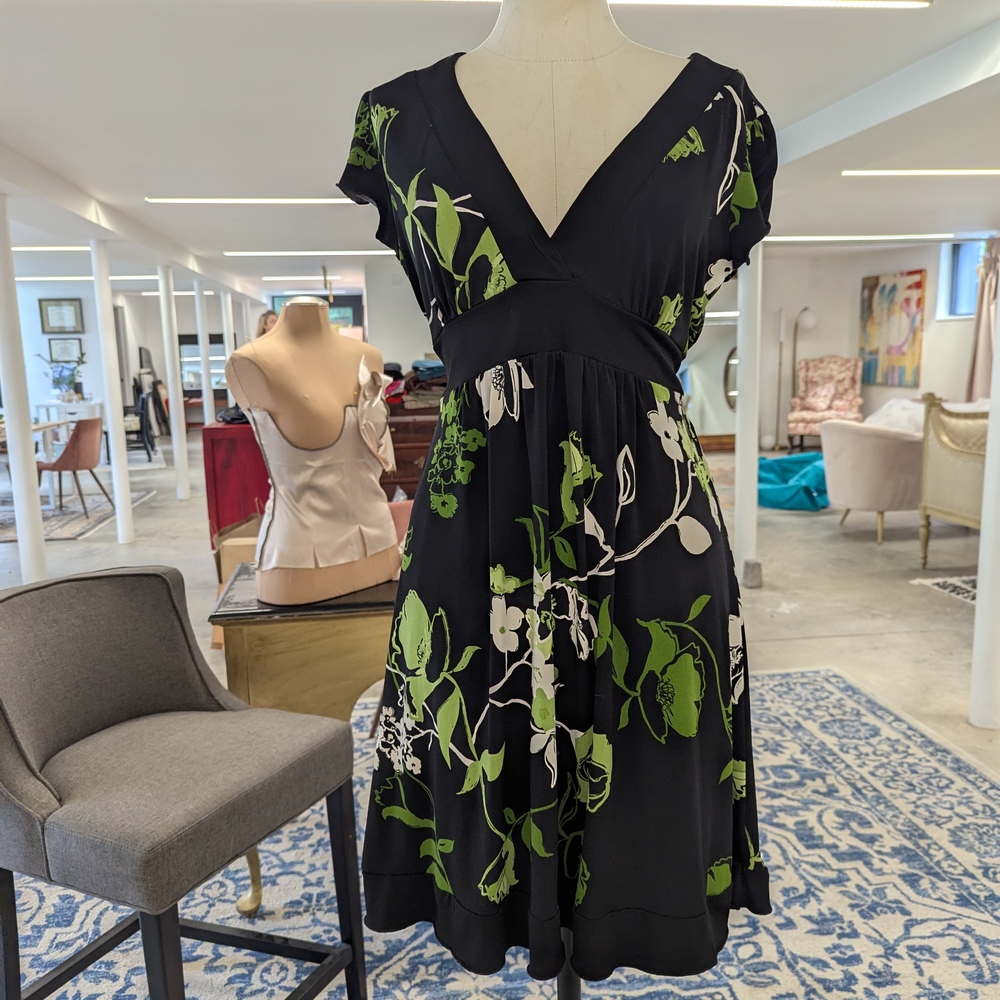 Speechless Black Dress with Green and White Floral Design